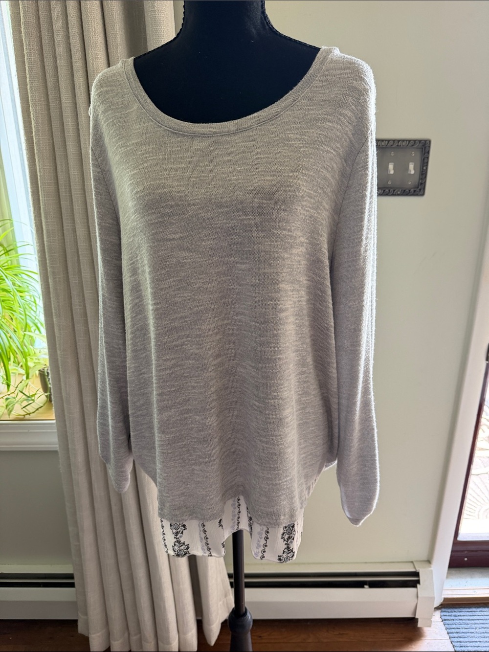 Style & Co. Light Gray Sweatshirt with Lace Trim NWOT
